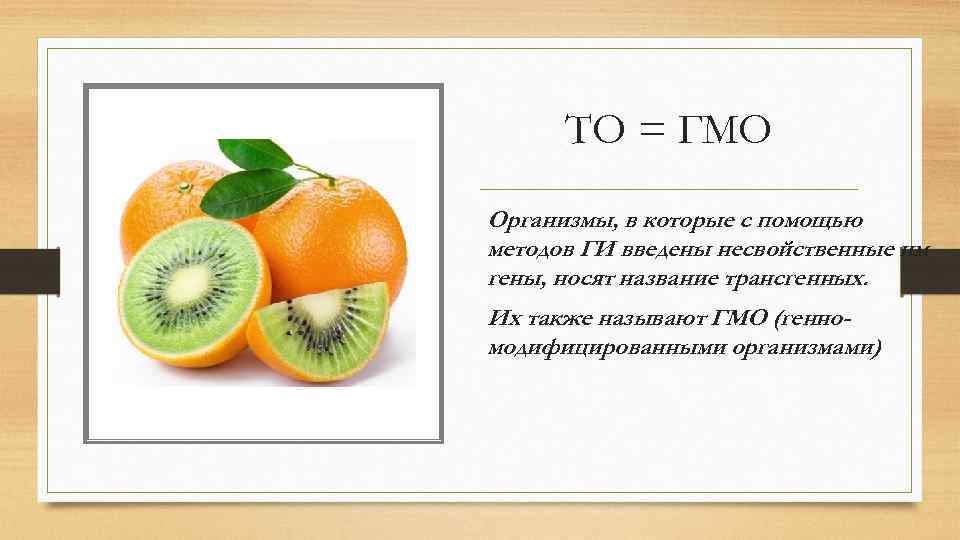 ТО = ГМО Организмы, в которые с помощью методов ГИ введены несвойственные им гены,