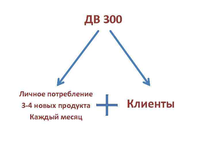 ДВ 300 Личное потребление 3 -4 новых продукта Каждый месяц Клиенты 