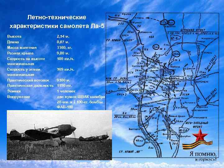 Летно-технические характеристики самолета Ла-5 Высота Длина Масса взлетная Размах крыла Скорость на высоте максимальная