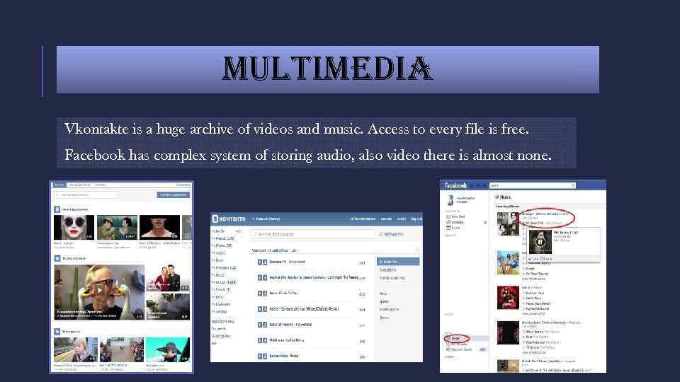 MULTIMEDIA Vkontakte is a huge archive of videos and music. Access to every file