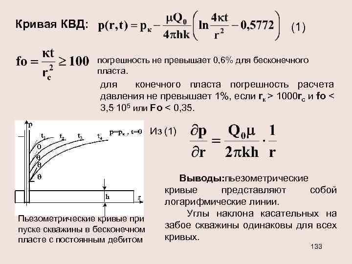 Кривая КВД: (1) погрешность не превышает 0, 6% для бесконечного пласта. для конечного пласта