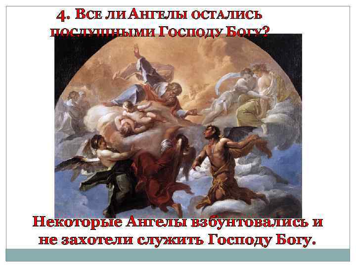 4. ВСЕ ЛИ АНГЕЛЫ ОСТАЛИСЬ ПОСЛУШНЫМИ ГОСПОДУ БОГУ? Некоторые Ангелы взбунтовались и не захотели