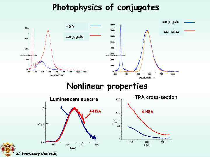 Photophysics of conjugates conjugate HSA complex conjugate Nonlinear properties Luminescent spectra 4 St. Petersburg