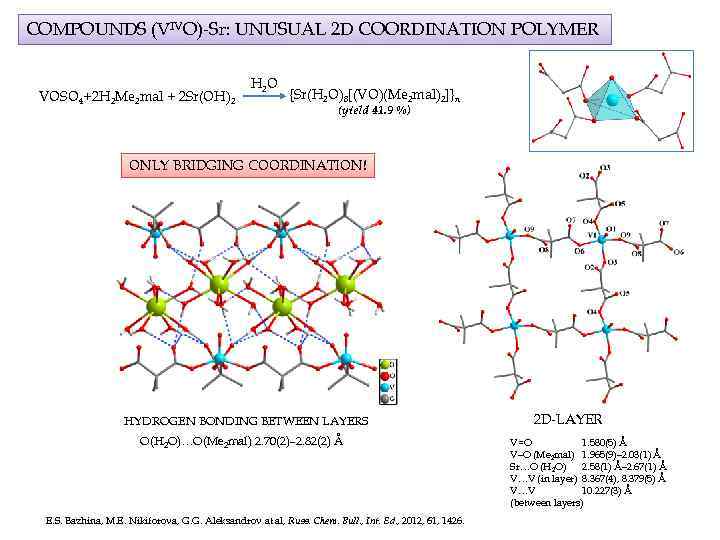 COMPOUNDS (VIVO)-Sr: UNUSUAL 2 D COORDINATION POLYMER VOSO 4+2 H 2 Me 2 mal