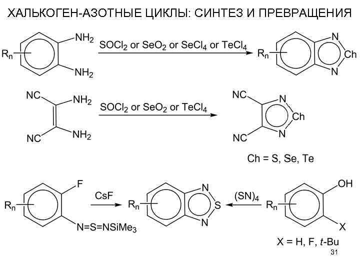 ХАЛЬКОГЕН-АЗОТНЫЕ ЦИКЛЫ: СИНТЕЗ И ПРЕВРАЩЕНИЯ 31 