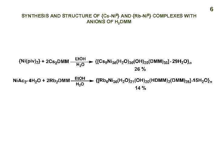 6 SYNTHESIS AND STRUCTURE OF {Cs-Ni. II} AND {Rb-Ni. II} COMPLEXES WITH ANIONS OF