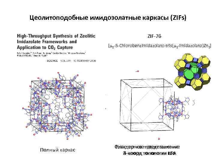 Цеолитоподобные имидозолатные каркасы (ZIFs) ZIF-76 [ 2 -5 -Chlorobenzimidazolato-tris( 2 -imidazolato)Zn 2] Полный каркас