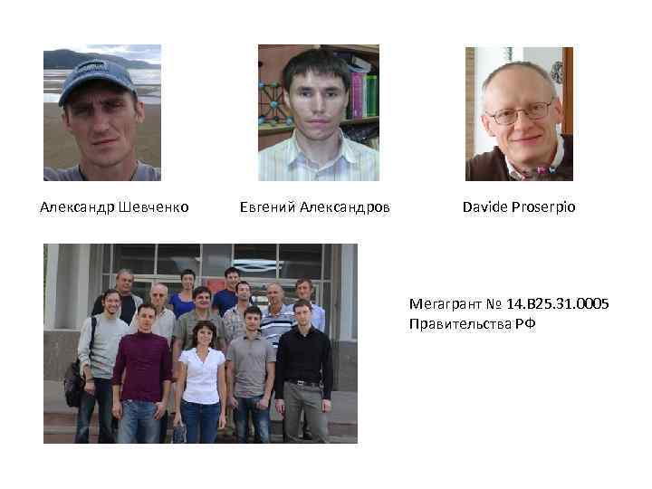 Александр Шевченко Евгений Александров Davide Proserpio Мегагрант № 14. B 25. 31. 0005 Правительства