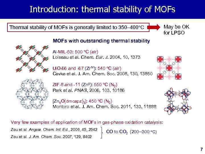 Introduction: thermal stability of MOFs Thermal stability of MOFs is generally limited to 350–