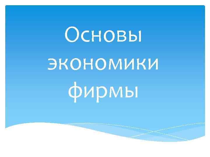 Основы экономики фирмы 