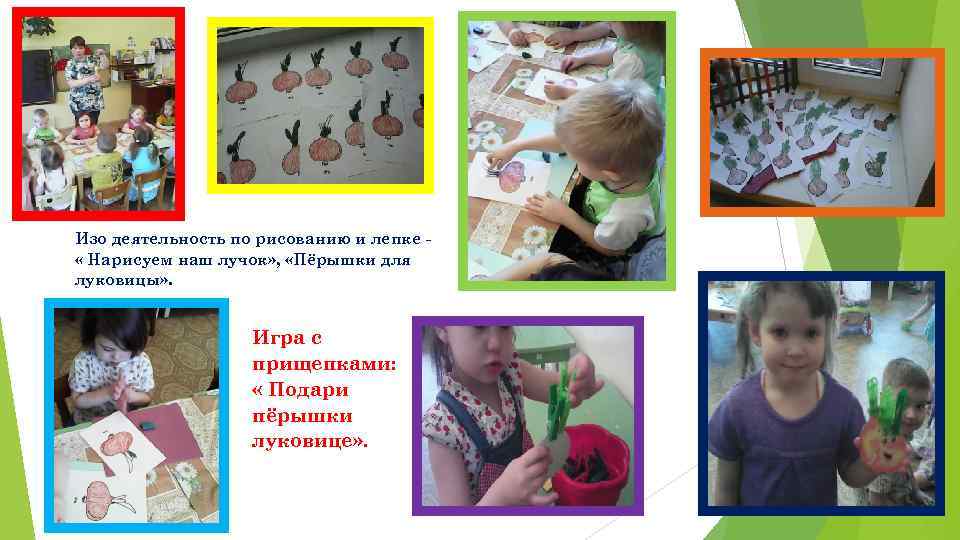 Изо деятельность по рисованию и лепке « Нарисуем наш лучок» , «Пёрышки для луковицы»