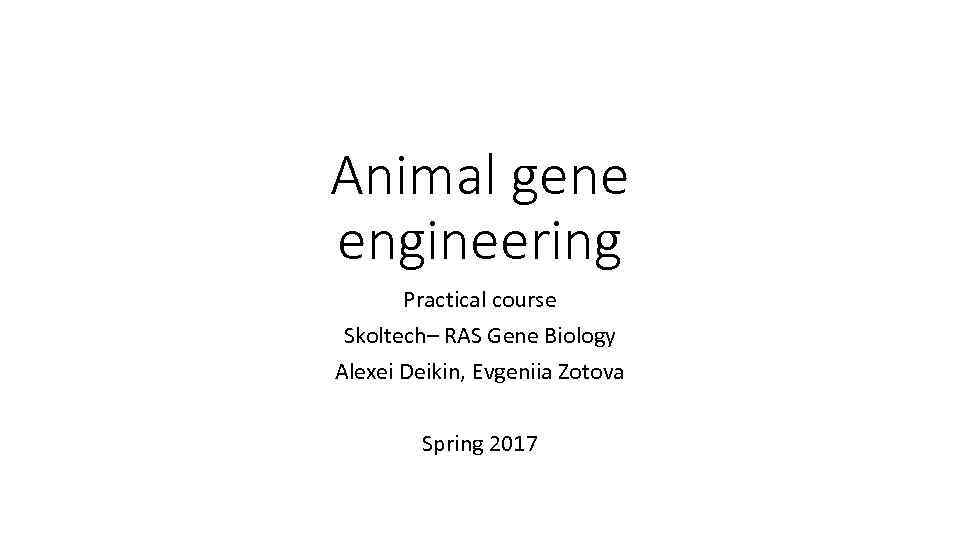 Animal gene engineering Practical course Skoltech– RAS Gene Biology Alexei Deikin, Evgeniia Zotova Spring