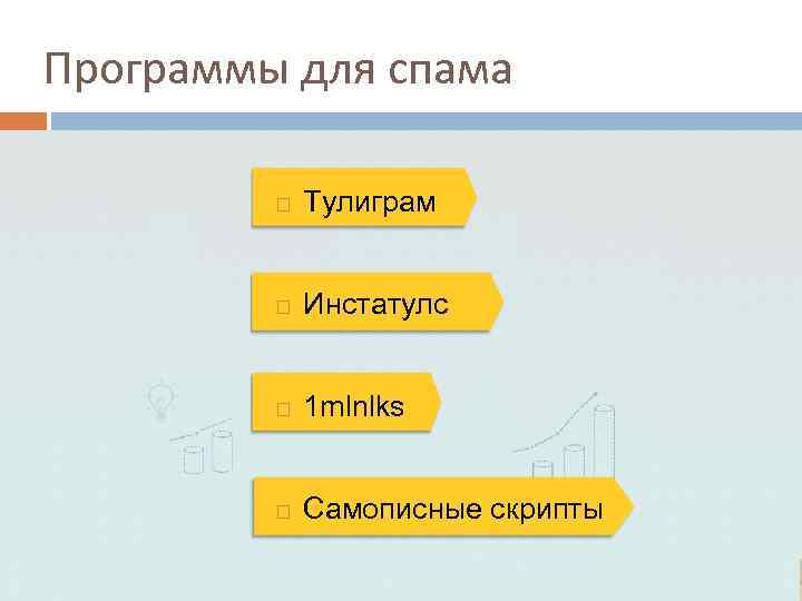 Программы для спама Тулиграм Инстатулс 1 mlnlks Самописные скрипты 