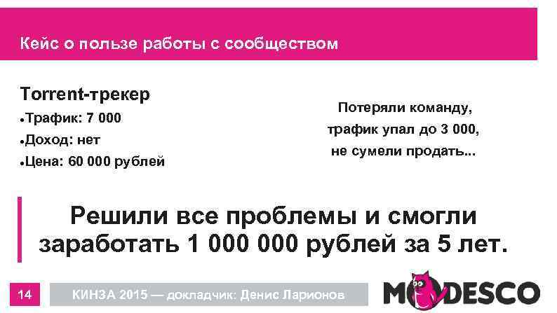 Кейс о пользе работы с сообществом Torrent-трекер Трафик: 7 000 Доход: нет Цена: 60