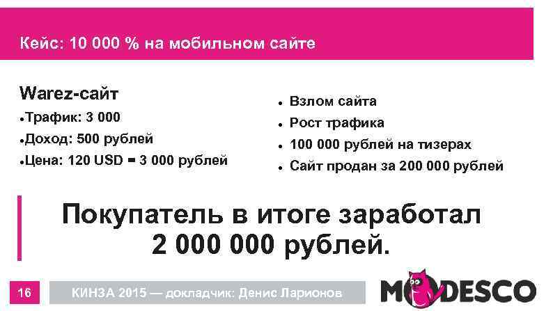 Кейс: 10 000 % на мобильном сайте Warez-сайт Трафик: 3 000 Доход: 500 рублей