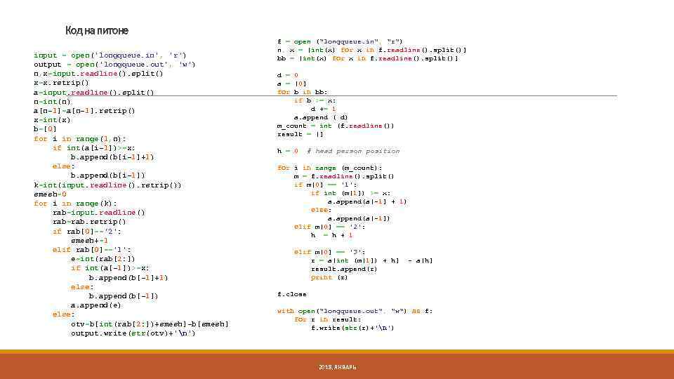 Код на питоне input = open('longqueue. in', 'r') output = open('longqueue. out', 'w') n,