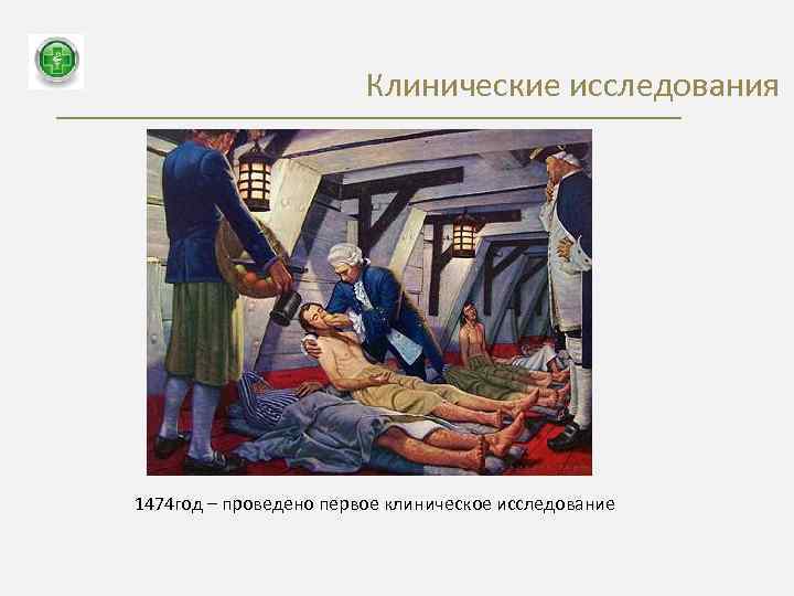 Клинические исследования 1474 год – проведено первое клиническое исследование 