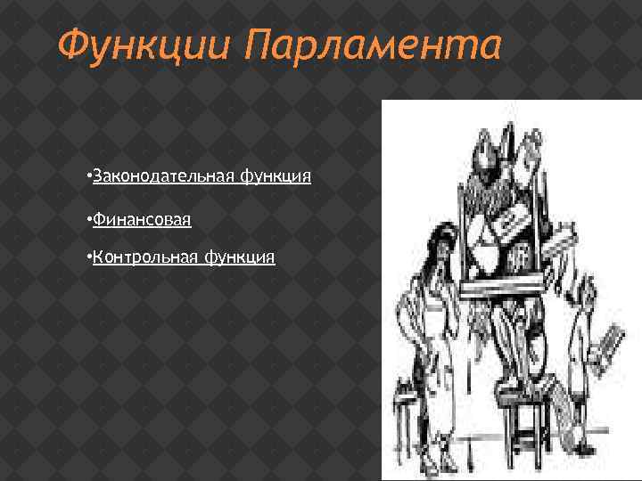 Функции Парламента • Законодательная функция • Финансовая • Контрольная функция 