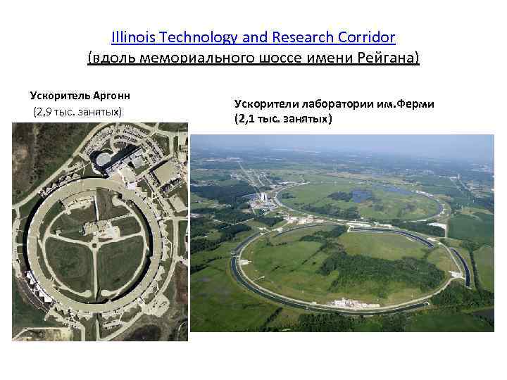 Illinois Technology and Research Corridor (вдоль мемориального шоссе имени Рейгана) Ускоритель Аргонн (2, 9