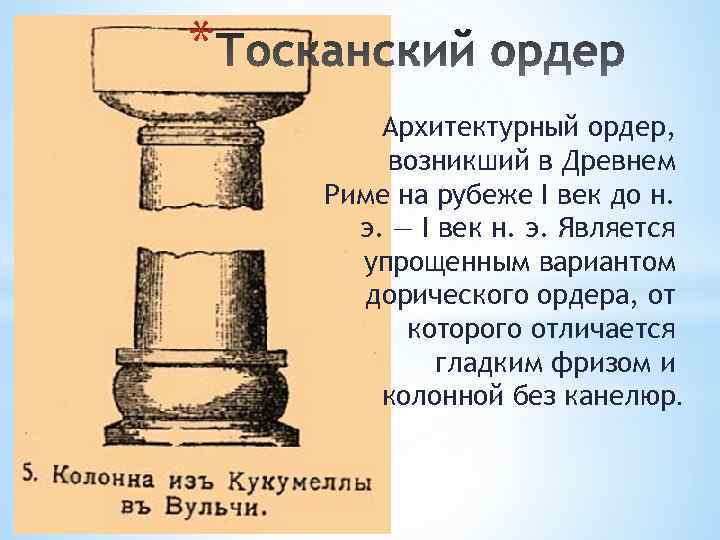 * Архитектурный ордер, возникший в Древнем Риме на рубеже I век до н. э.