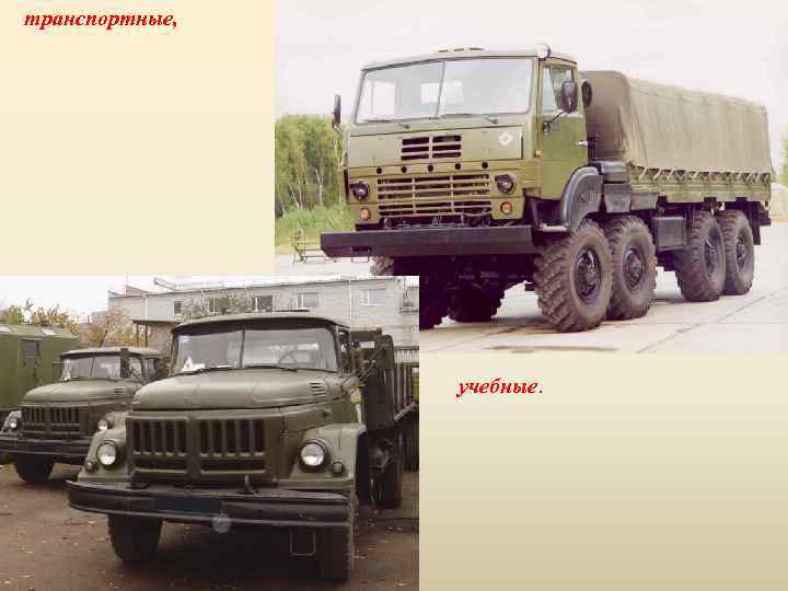 транспортные, учебные. 
