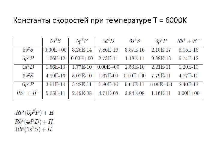 Константы скоростей при температуре T = 6000 K 