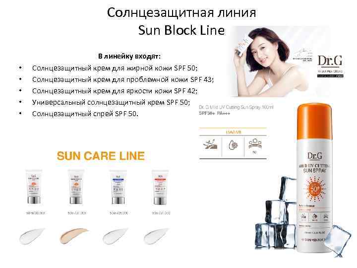 Солнцезащитная линия Sun Block Line • • • В линейку входят: Солнцезащитный крем для