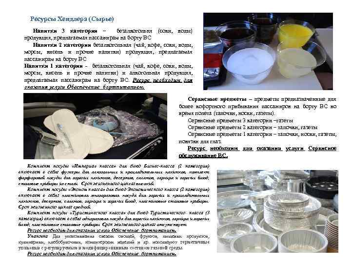 Ресурсы Хендлера (Сырье) Напитки 3 категории – безалкогольня (соки, воды) продукция, предлагаемая пассажирам на
