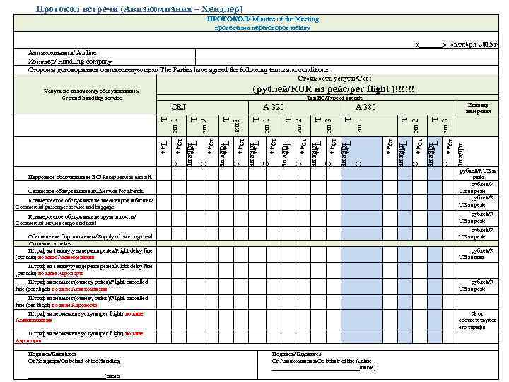 Протокол встречи (Авиакомпания – Хендлер) ПРОТОКОЛ/ Minutes of the Meeting проведения переговоров между «_______»