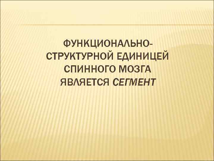 ФУНКЦИОНАЛЬНОСТРУКТУРНОЙ ЕДИНИЦЕЙ СПИННОГО МОЗГА ЯВЛЯЕТСЯ СЕГМЕНТ 