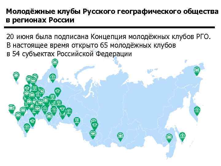 Молодёжные клубы Русского географического общества в регионах России 20 июня была подписана Концепция молодёжных