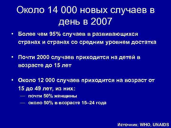 Около 14 000 новых случаев в день в 2007 • Более чем 95% случаев