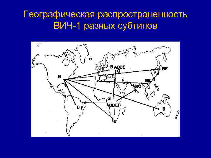 Географическая распространенность ВИЧ 1 разных субтипов 