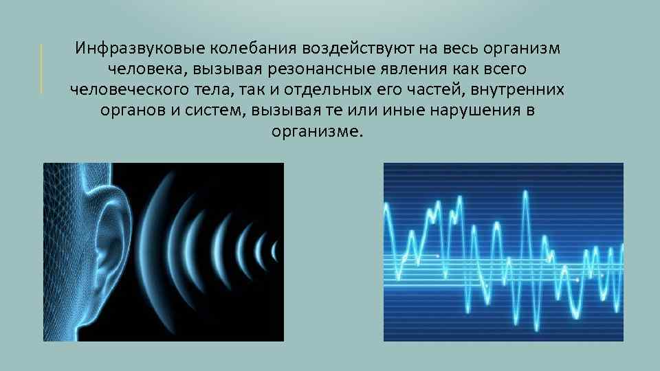 Инфразвуковые колебания воздействуют на весь организм человека, вызывая резонансные явления как всего человеческого тела,