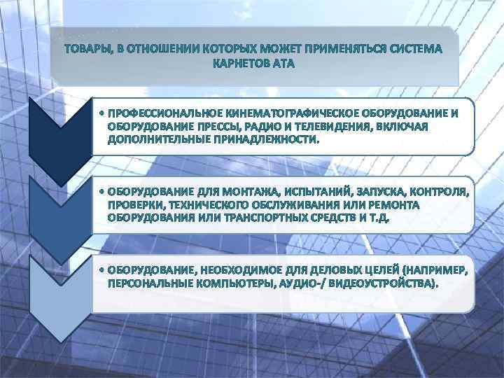 ТОВАРЫ, В ОТНОШЕНИИ КОТОРЫХ МОЖЕТ ПРИМЕНЯТЬСЯ СИСТЕМА КАРНЕТОВ АТА • ПРОФЕССИОНАЛЬНОЕ КИНЕМАТОГРАФИЧЕСКОЕ ОБОРУДОВАНИЕ И