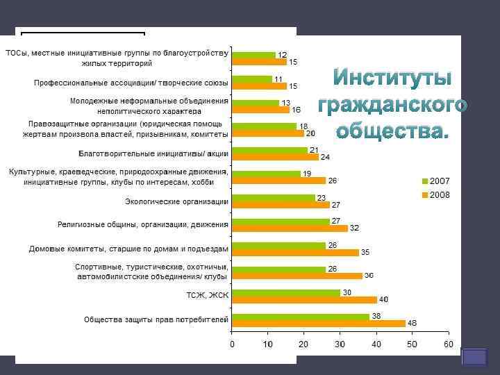 Институты гражданского общества. (по данным Росстата на 01. 2009) 