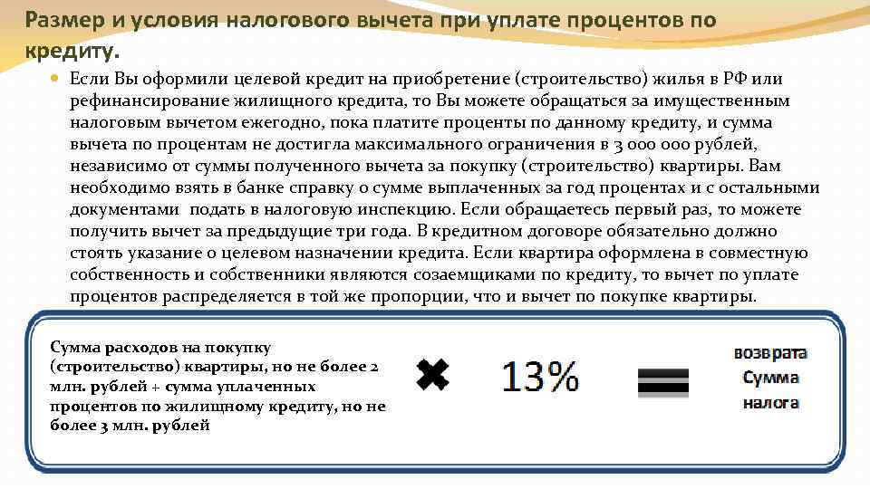 Как получить вычет за уплаченные проценты