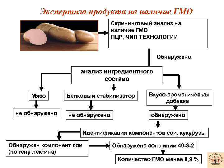 Экспертиза продукта на наличие ГМО Скрининговый анализ на наличие ГМО ПЦР, ЧИП ТЕХНОЛОГИИ Обнаружено