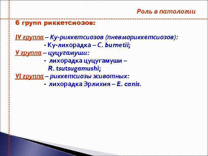 Роль в патологии 6 групп риккетсиозов: IV группа – Ку-риккетсиозов (пневмориккетсиозов): - Ку-лихорадка –