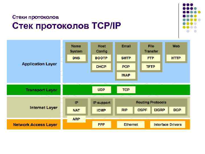 Стеки протоколов Стек протоколов TCP/IP 