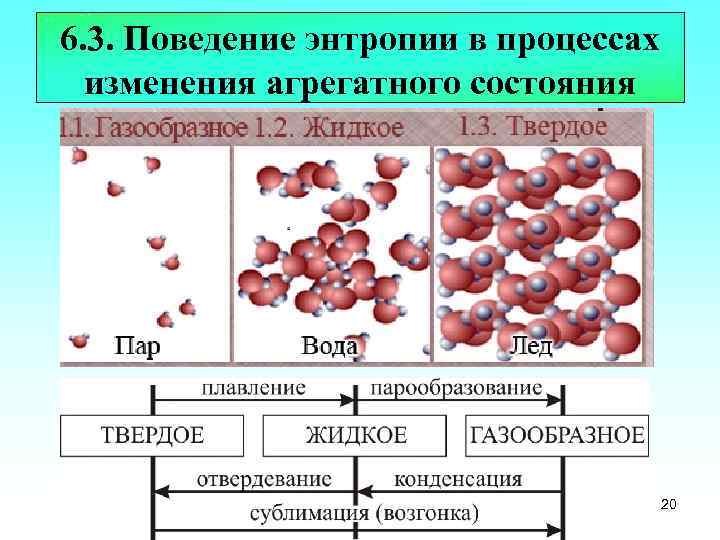 6. 3. Поведение энтропии в процессах изменения агрегатного состояния 20 