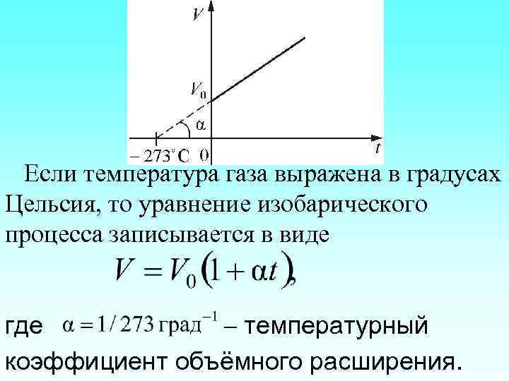 Если температура газа выражена в градусах Цельсия, то уравнение изобарического процесса записывается в виде