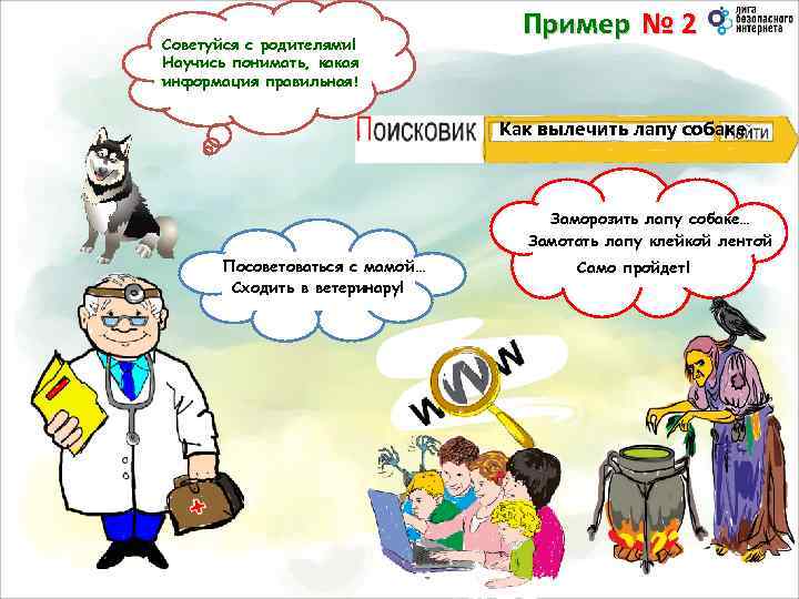 Попробуем Советуйся с родителями! Научись понимать, какая воспользоваться информация правильная! поисковиком! Пример № 2