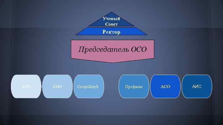 Ученый Совет Ректор Председатель ОСО АТО СНО Спорт. Клуб Профком АСО АИС 