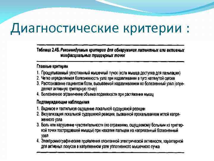 Диагностические критерии : 