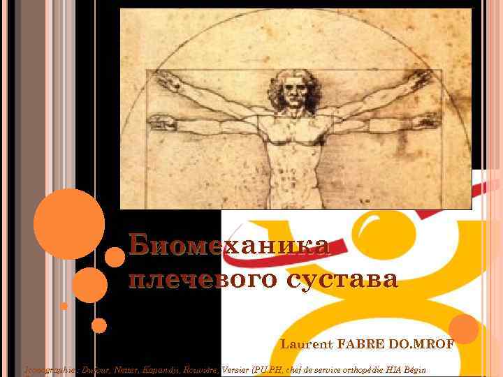 Биомеханика плечевого сустава Laurent FABRE DO. MROF Iconographie : Dufour, Netter, Kapandji, Rouvière, Versier