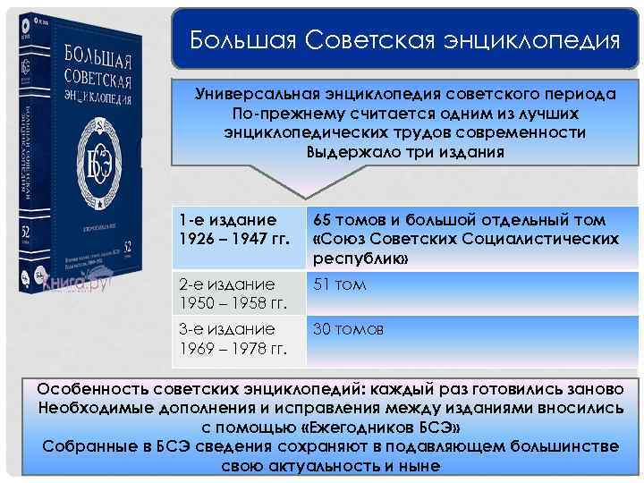 Большая Советская энциклопедия Универсальная энциклопедия советского периода По-прежнему считается одним из лучших энциклопедических трудов