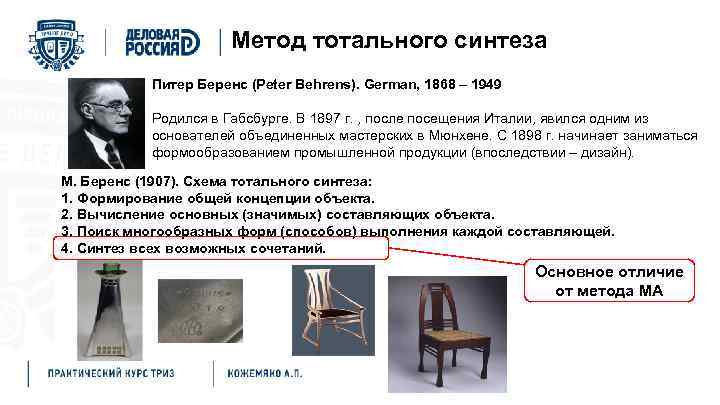 Метод тотального синтеза Питер Беренс (Peter Behrens). German, 1868 – 1949 Родился в Габсбурге.
