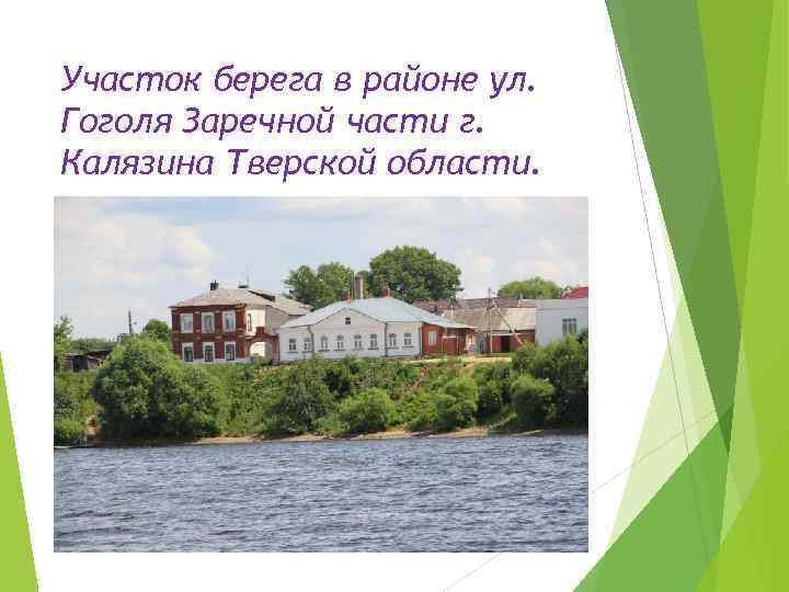 Участок берега в районе ул. Гоголя Заречной части г. Калязина Тверской области. 