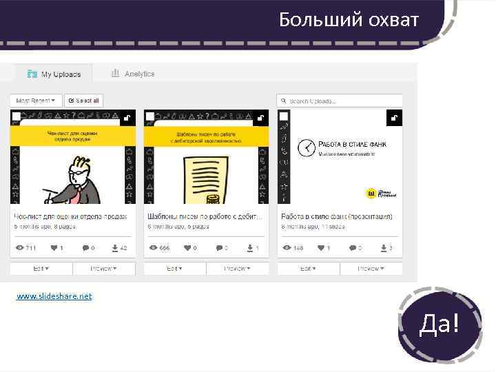 Больший охват www. slideshare. net Да! 